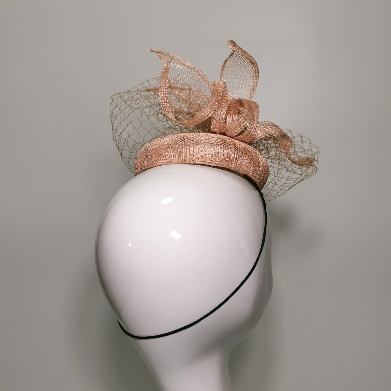 Beige Pink Flower Veil Net Sinamay Cocktail Hat – My 